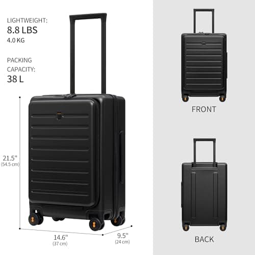 LEVEL8 Carry on Suitcase 20 Inch, Travel Suitcase Cabin Luggage with Laptop Compartment, PC Hardside 4 Spinner Wheels Silent with TSA for Business(54.5CM, 38L,Black) — view 3