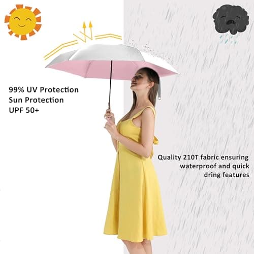 BAODINI Small UV Protection Travel Umbrella Compact for Rain and Sun UPF 50+ Windproof Portable 42 inch Umbrella for Women and Men — view 2