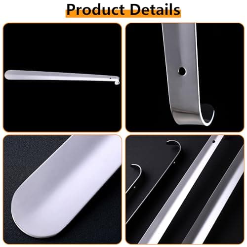 laeeyin Shoe Horn Metal Small 15 cm Shoe Horn Small Short Stainless Steel Shoe Horn Very Stable with Hanging Hole Ergonomic Shape for Men, Women, Children, Seniors, Silver — view 4