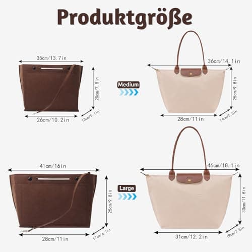 AIYJWXINP Bag Insert Organizer, Handbag Organiser Insert, Multi-Pocket Felt Handbag Organizer With Zipper for Insert Wallet Organizer, Folding Tote Bag Organizer Insert for Longchamp (brown, M) — view 2