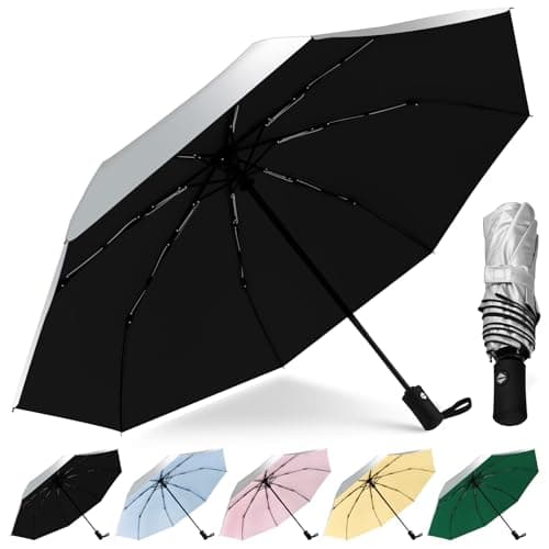 HEXSOLID 46inch Strongest Windproof Travel UV Umbrella Silver/Black