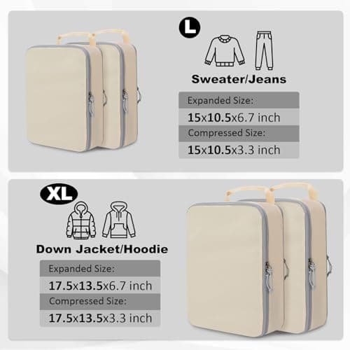 Compression Packing Cubes for Travel Suitcase Organizer Bags, Cream, XL — view 2