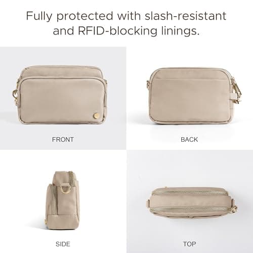 Joryin Anti Theft Crossbody Bag for Women, Slash-resistant RFID Blocking Travel Purses, Small Shoulder Bag Handbag, Nylon, Latte, 8.2 inches (L) x 5.5 inches (W) x 2.8 inches (H), Fashion — view 4