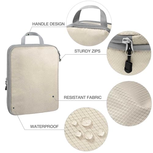 Hommtina Compression Packing Cubes for Suitcases, 7 Set Travel Organizer Cubes for Women/Men (Beige) — view 6