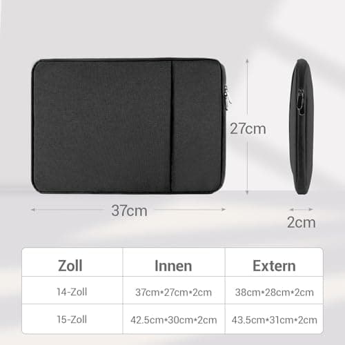 XRXYMQ 14 Inch Waterproof Laptop Sleeve for MacBook Air Case with Small Pocket Protective Laptop Case Compatible with MacBook/Acer/Asus and Samsung Black — view 2