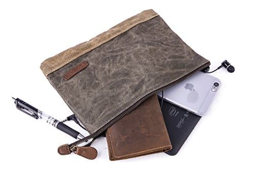 Gootium Waxed Canvas Zip Pouch Set - Zippered Makeup Bag Office Supply Folio Pencil Bag Multipurpose Organizer Accessories Holder (2 Pack) — view 6