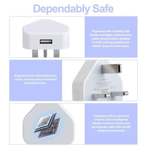 USB Plug Adapter UK 3 Pin Wall Charger, 4 Pack Black & White Compact — view 3