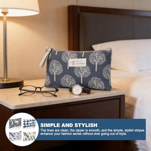 4 Pcs Canvas Cosmetic Bags, Printed Make Up Bags for Women, Multifunctional Travel Toiletry Bag with Zipper, Small Makeup Bag for Handbag for Gift Travel Daily Use — view 5