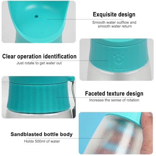 500ml Dog Water Bottle - Leak Proof Portable Pet Water Dispenser with Drinking Bowl Food Grade Dog Drinking Bottle for Outdoor Walking Hiking Travel - Blue — view 6
