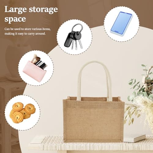 GWCYMYD 12 Pack Burlap Tote Bags, Reusable Bulk Burlap Bag with Handles, Portable Jute Tote Favors Bags for Women Wedding Bachelorette Bridesmaid Party Favors Shopping Trips (6Pack) — view 6