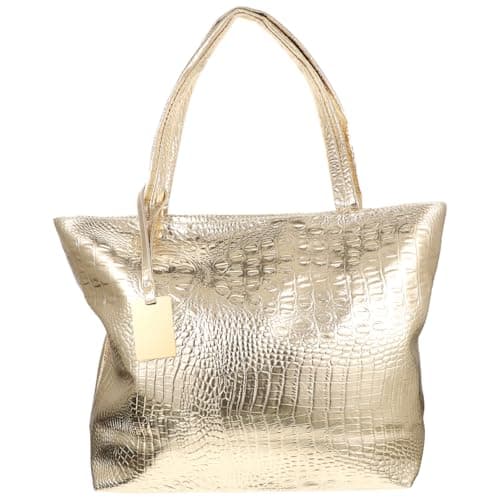 ABOOFAN Capacity Handbag Shoulder Shopping: Large Tote Bag for Women PU Laptop Handbag School Shoulder Bag Business Work Bag, Golden