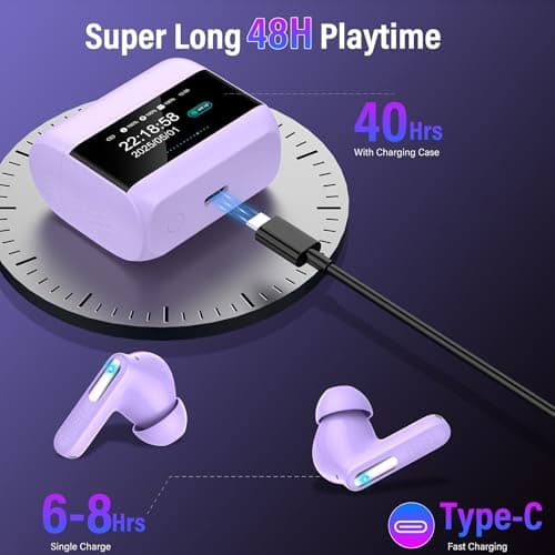 Wireless Earbuds, 2026 Bluetooth 5.4 Headphones In Ear with ANC/ENC Noise Cancelling Mic, HiFi Stereo Bluetooth Ear buds with Multifunctional Touchscreen, 5 EQ Modes Bluetooth Earphones, Purple — view 6