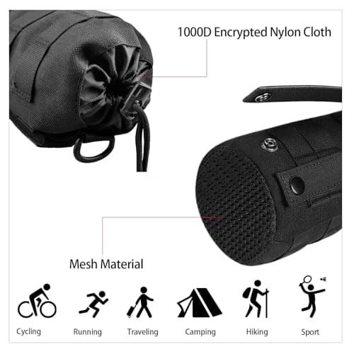 ZYFC Camping Water Bottle Holder Pouch, 1000D Nylon Military-Grade Tactical MOLLE System, Versatile Drawstring & Mesh Bottom Design for Hiking, Travel & Sports, Perfect for Outdoor Adventures (Black) — view 4