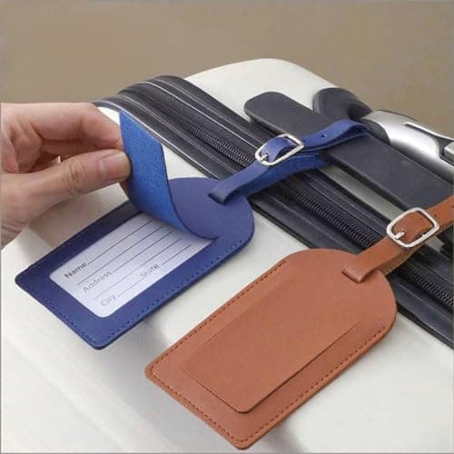 8 PCS Luggage Tags Suitcase Tag with Name ID Card Handbag Tag Labels PU Luggage Tags with Adjustable Strap Preventing Loss of Bags and Suitcases for Suitcase and Travel Bag Ta — view 6