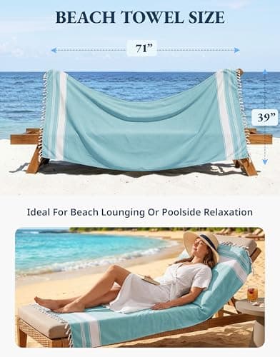 LANE LINEN Beach Towels 6 Pack, Bulk Beach Towels Oversized, Pool Towels for Adults, Pre-Washed, Sand Free Beach Towel, Fast Drying Beach Towel, 39"x71" - Classic Color — view 4