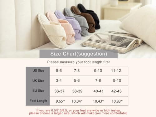 GOEWY Slippers for Women Memory Foam House Bedroom Corduroy Crossbands Open Toe Slides Sandals Shoes Comfy Trendy Gift for womens Anti-Skid sole, Beige, 5/6 UK — view 6