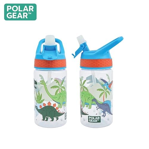 Polar Gear 430ml Kids Bottle with Easy Open Flip Cap - BPA Free, Spill-Proof Soft Spout, Secure Screw Cap Closure, Suitable for Ages 48 Months and Up - Dinosaur, Blue — view 2