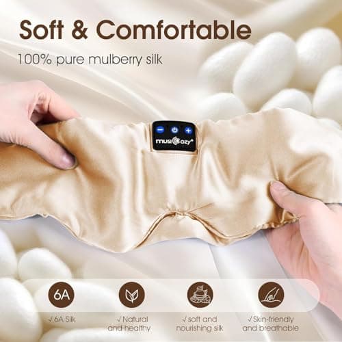 MUSICOZY 100% Mulberry Silk Cooling Sleep Mask Headphones, 100% Blackout — view 2