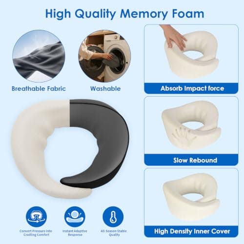 Travel Pillow for Airplane, Memory Foam Neck Pillow Set for Travel with 360° Neck Support Include Eye Mask, Earplugs & Storage Bag, Adjustable Travel Pillow for Long Flights,Train,Car&Bussiness Trips — view 3