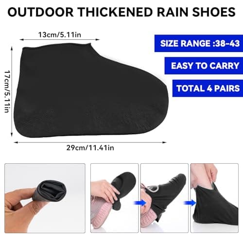 BQMEZRNUS 4Pairs Black Waterproof Shoe Covers, Non-Slip Reusable — view 2