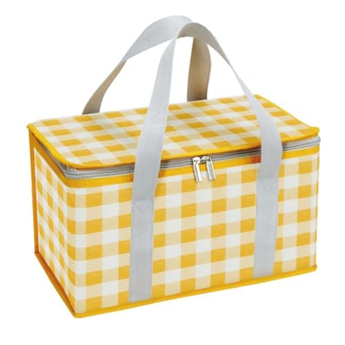 Zerodis Insulated Cooler Bag, Lunch Delivery Bag Reusable Portable Travel Backpack for Grocery Shopping Road Trips (Yellow and White)