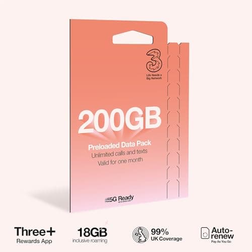 Three Mobile PAYG Voice SIM Pack - 200GB - £20