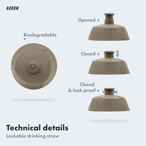 AARON ECO Water Bottle, 100% Biodegradable, 500 ml, Lightweight and Leak-Proof, Practical BPA-Free Water Bottle for Sports, Fitness, Hiking, Outdoor in Beige — view 3
