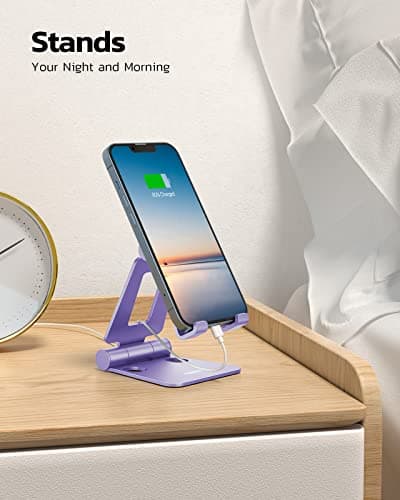 Nulaxy Adjustable Phone Stand for Desk, Foldable Mobile Phone Holder Dock Compatible with iPhone 16 15 14 13 12 11 Pro Max Xs Xr X 8, HUAWEI, Galaxy, All Smartphones - Purple — view 3