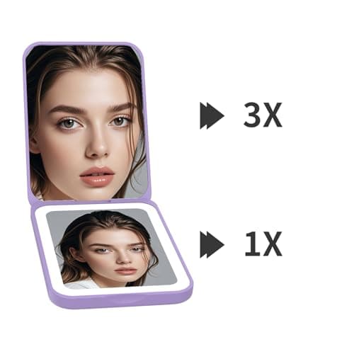 Kintion Pocket Mirror, Rechargeable 1X/3X Compact Mirror with Light, Purple — view 5