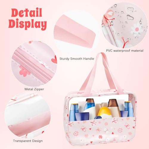 LOKIPA 3 PCS Clear Toiletry Bag,Travel Wash Bags Portable Waterproof Makeup Bags Handing Cosmetic Organizer for Traveling Men Women(Pink) — view 3