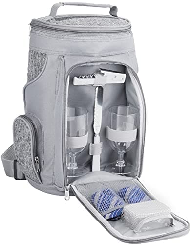BRUBAKER Cooler Bag for 2 bottles of wine and champagne up to 1.5 l, padded wine cooler bag - picnic bag insulated, thermal bag - portable with handle in grey
