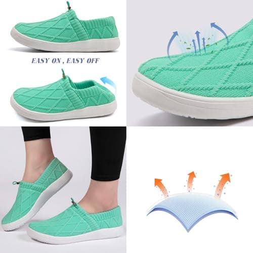 YOSFDC Women's Slip on Sneakers Women Tennis Comfortable Athletic Breathable Lightweight Walking Shoes for Gym, Work and Travel, Teal Green Wide, 3 UK — view 2