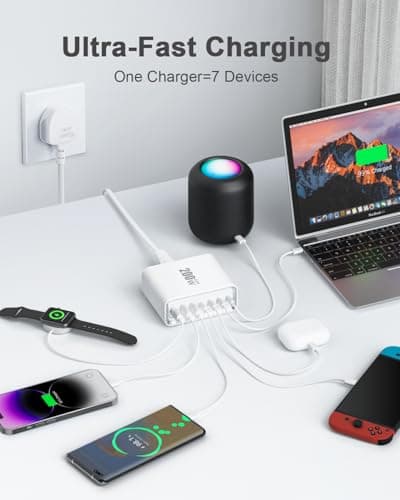 Super Fast Charging Station, 200W GaN 7-Ports Charger Station Hub, Mutil USB Chargers Wall Plug 65W USBC Charger for MacBook Pro/Air, iPads, iPhone17/16/15/14, USBC Laptops,Samsung Galaxy S25/S24 — view 4