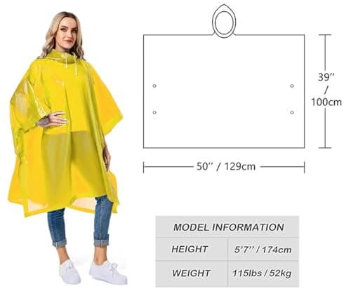 GUKOY Reusable Rain Ponchos for Adults, 2 Pcs Raincoats (Pack of 1) Emergency for Women Men with Hood Yellow — view 2