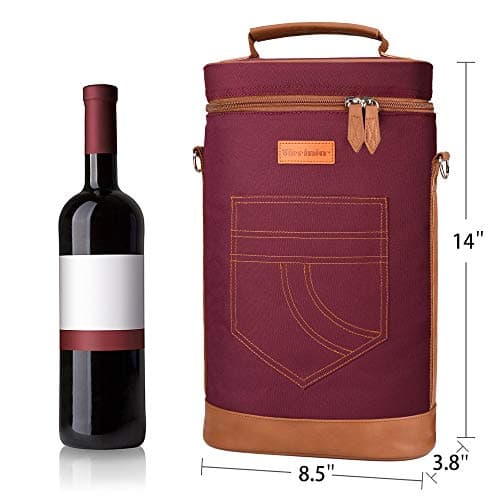Kato Tirrinia Insulated Wine Cooler Bag Leakproof Padded Portable Wine Carrier with Shoulder Strap 2 Bottle Wine Bag for Camping Travel Beach Picnic Gift for Wine Lovers Red — view 5