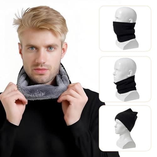 KASLCWA Winter Neck Warmer, Thick Knit Double-Layer Fleece Thermal Snoods, Windproof Dustproof Snood Circle Scarf Neck Gaiter for Cycling Skiing Motorcycle Outdoor for Men Women (Black) — view 4