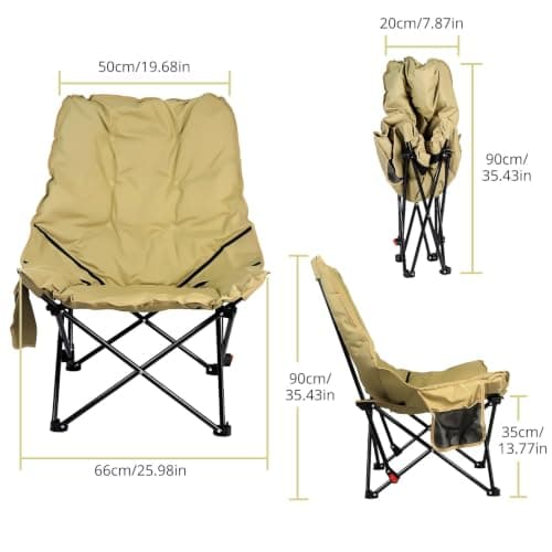 Anbte Padded Camping Chair for Adult, 3-Position Adjustable Backrest, khaki — view 2