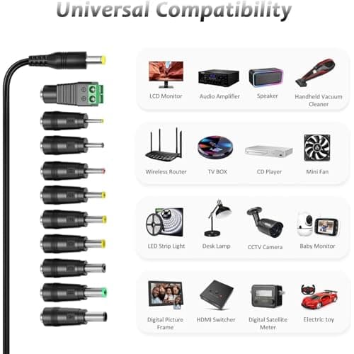 Multibao Universal DC Power Adapter Tips Kit 10pcs | 5.5x2.1mm Jack to Multi Size Male/Female Barrel Jack Plugs | Connector Set for Fans, Routers, Lamps, Electronics — view 3