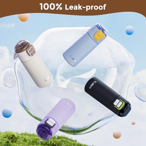 Exllena Small Insulated Water Bottle 400ml with Pop-Open Soft Straw & Spout 2-in-1 Lid, Kids Insulated Water Bottle Leak Proof for Cold&Hot Drinks, BPA-Free, Ideal for School, Handbag, Sport(Beige) — view 6