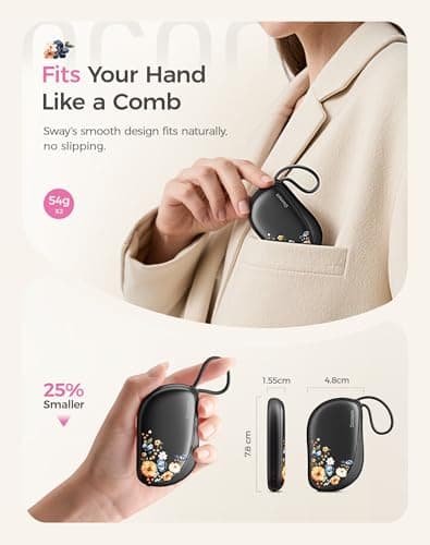 OCOOPA Rechargeable Hand Warmers 2 Pack, 0.6'' Ultra Slim, Fits in Gloves & Pockets, UL Certified, 3 Levels Heating Electric USB Hand Warmer, Gifts for Women Men Her Mum, UT5 Sway — view 3