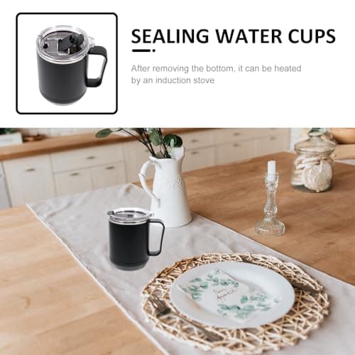 Veemoon Stainless Steel Coffee Mug 460Ml with Lid and Spoon, Leak-Proof Sealing Travel Cup with Removable Heating Base, Black Inner Layer, Suitable for Camping and Daily Use — view 4