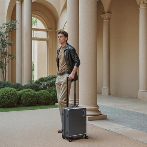 LEVEL8 Zipperless Luggage Carry on Suitcase with Aluminum Frame 20 Inch Trolley PC Hardside Spinner Suitcase Double TSA, Hegent Series,Grey — view 2