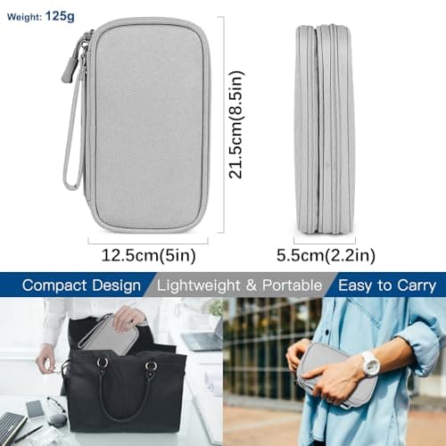 Portable Cable Organiser Bag Travel Organiser Double-Layer Cable Organiser Bag All-in-One Electronics Case for Tech Accessories, Charger, Power Bank, Earphone, Holiday Essentials for Men Women - Grey — view 3