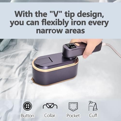 ZStarlite Travel Steamer Portable & Folding Steam Iron with LCD Screen 180°F, Handheld Clothes Steamer 1300W 150ML Steamer 10s Fast Heat-up 3 Steam Levels for Travel, Home, Office(Purple) — view 6
