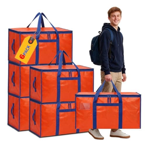 Colist 6 Pack 90L Moving Bags, Heavy Duty Clothes Storage Boxes Orange