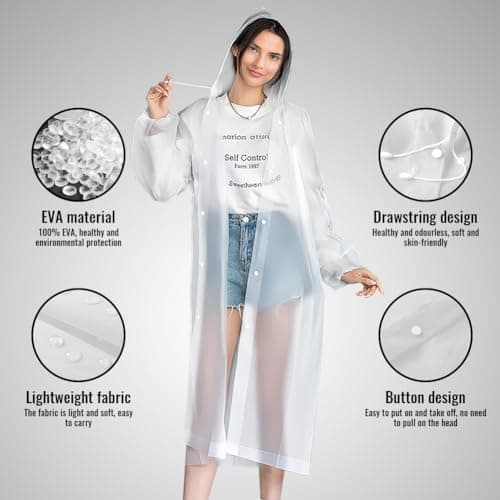 CHGANG Rain Ponchos, EVA Portable Adults Waterproof Ponchos, Reusable raincoat with Hoods for Camping, Hiking Travel, Amusement Parks, Festival (White) — view 4