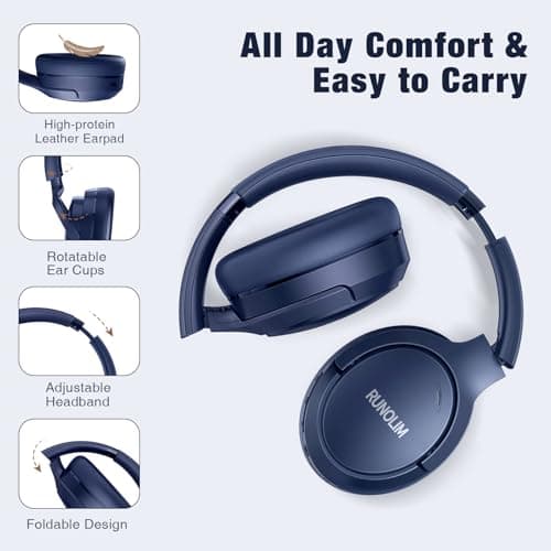 RUNOLIM Hybrid Active Noise Cancelling Headphones, Wireless Over Ear Bluetooth Headphones with Microphone, 100H Playtime, Foldable Wireless Headphones with HiFi Audio, Deep Bass for Home Travel Office — view 5