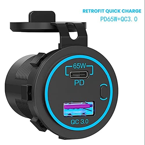 MRNHA 65W PD 12V USB Outlet for Laptop USB C Car Charger Socket Multi Port Outlet Waterproof Adapter for Car Boat Truck — view 2