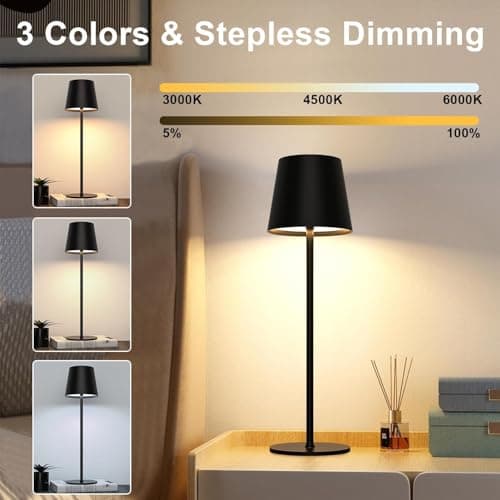 Pack of 2 Dimmable LED Battery Table Lamps, Touch Wireless Table Lamp — view 2