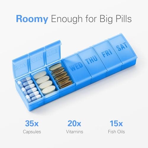 Barhon Pill Organizer Large, Weekly Medicine Pill Organizers, 7 Day Pills Box Case Travel for Big Vitamin Supplements Fish Oil, Navy Blue — view 2